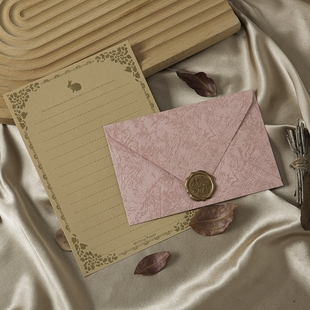 粉色香水信封高质感精美树纹简约信笺贺卡婚礼手写祝福套装 感书信纸 情侣送女朋友情书老师高级火漆明信片仪式