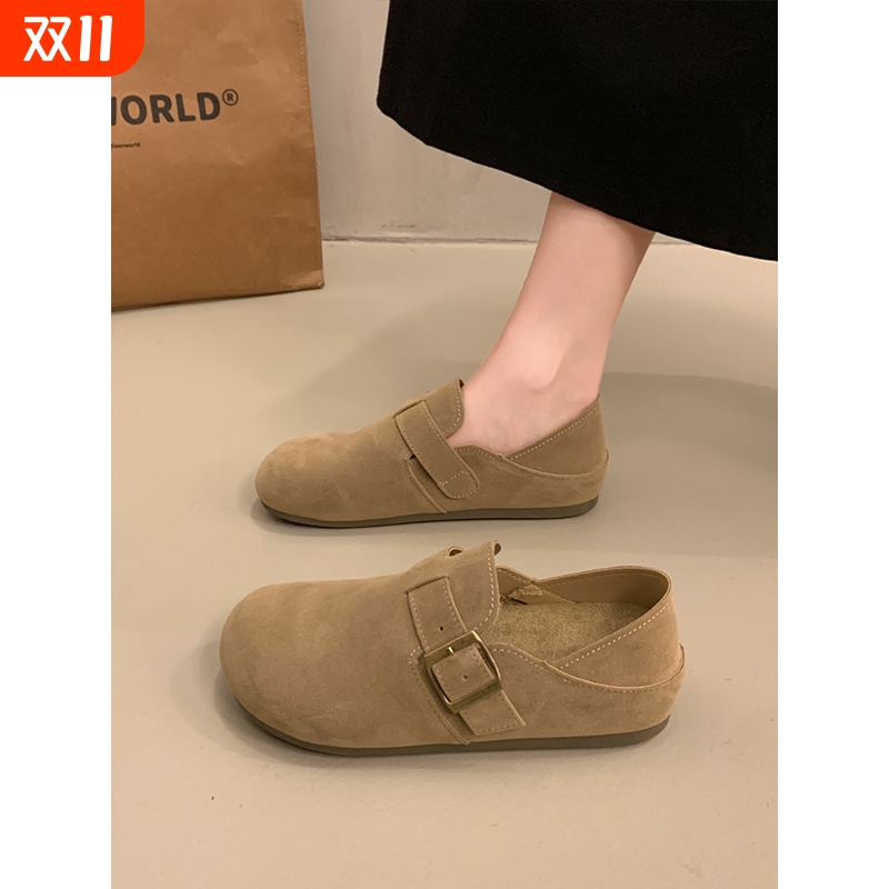 厚底复古全包勃肯鞋女2025秋季新款一脚蹬博肯单鞋休闲豆豆乐福鞋