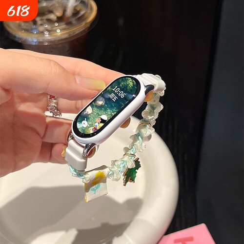 适用小米手环10表带新款手环9陶瓷版慵懒感森系蕾丝发圈8手链9Pro腕带7串珠女款ins风6夏天5透气4休闲3小众