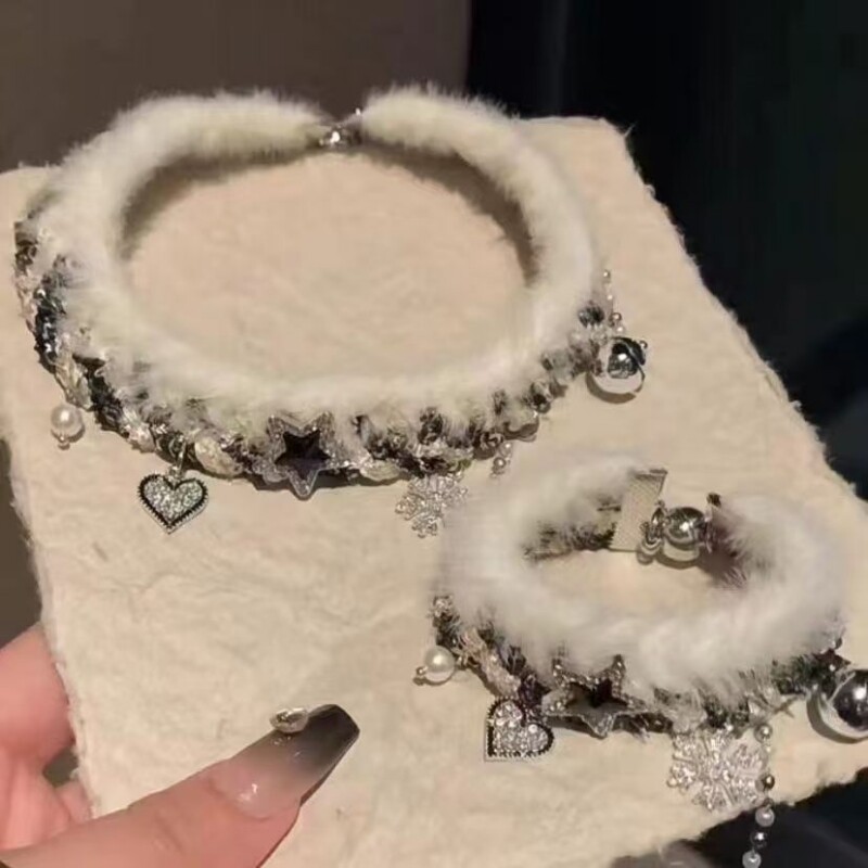 2025新款毛绒编织雪花流苏星星锁骨链秋冬百搭撞色拼接手链女项链