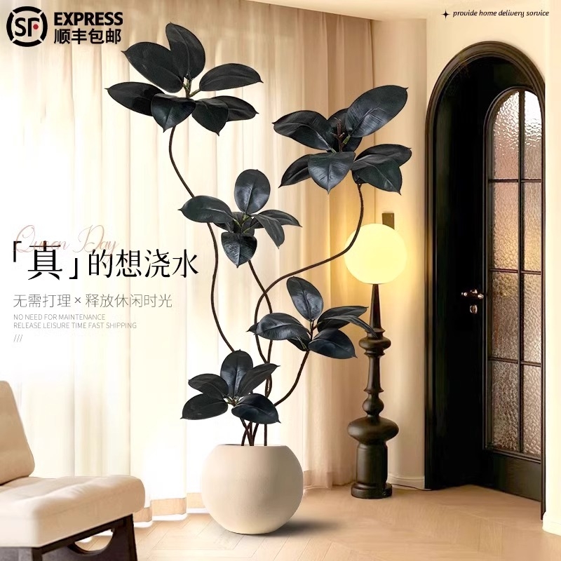 黑金刚橡皮树仿真绿植客厅落地摆件室内大型仿生盆栽花假植物装饰