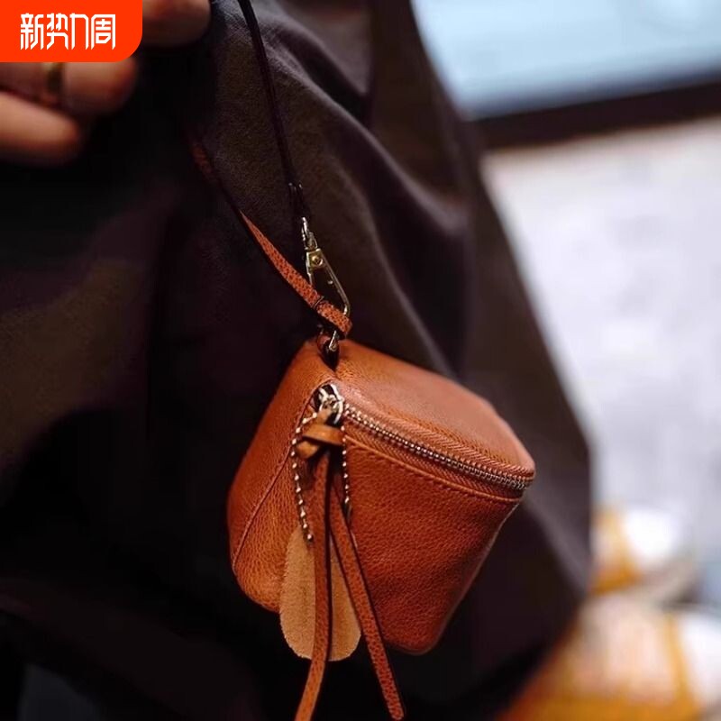 简约复古软皮钥匙包迷你手拎大容量耳机口红硬币文玩收纳包零钱包