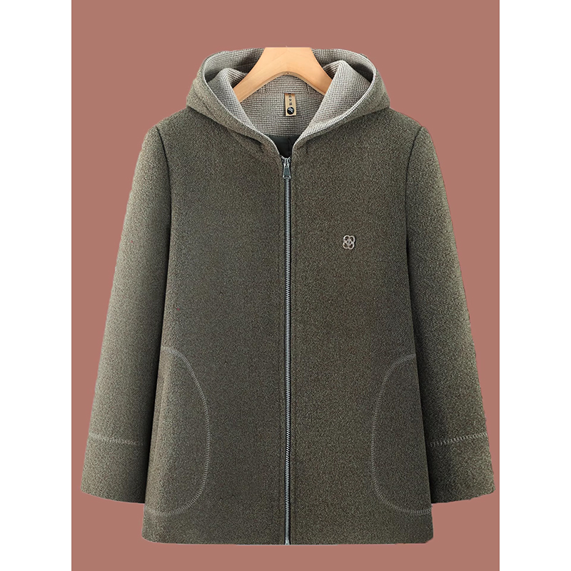 妈妈秋冬装连帽外套中老年女装休闲气质加厚显瘦奶奶拉链毛呢上衣