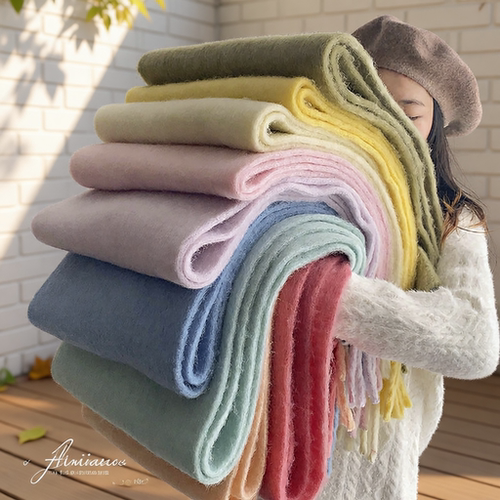 围巾冬季毛绒纯色大拉毛保暖学生白色黑色绿色雾霾蓝粉色蓝色流行