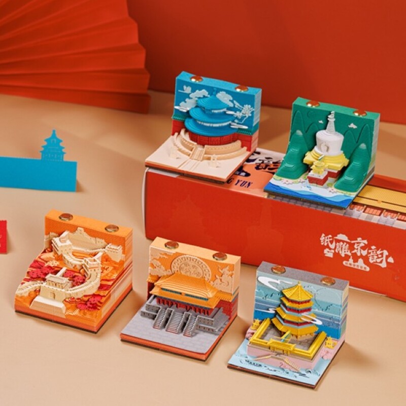 北京纸雕京韵3d立体日历便签手撕2026年台历长城故宫建筑模型文创纪念品伴手礼物桌面2026日实用盲盒摆件时代