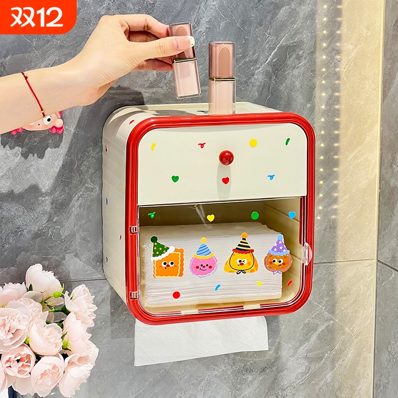 纸巾盒抽纸盒卫生间收纳盒置物架卷纸防水免打孔壁挂式多功能猫咪