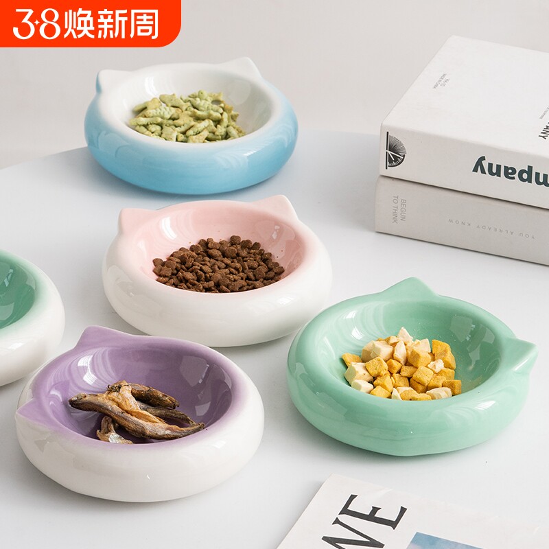 可爱陶瓷猫食碗餐盘狗狗食盆防打翻简约现代宠物碗小狗喝水碗猫盆