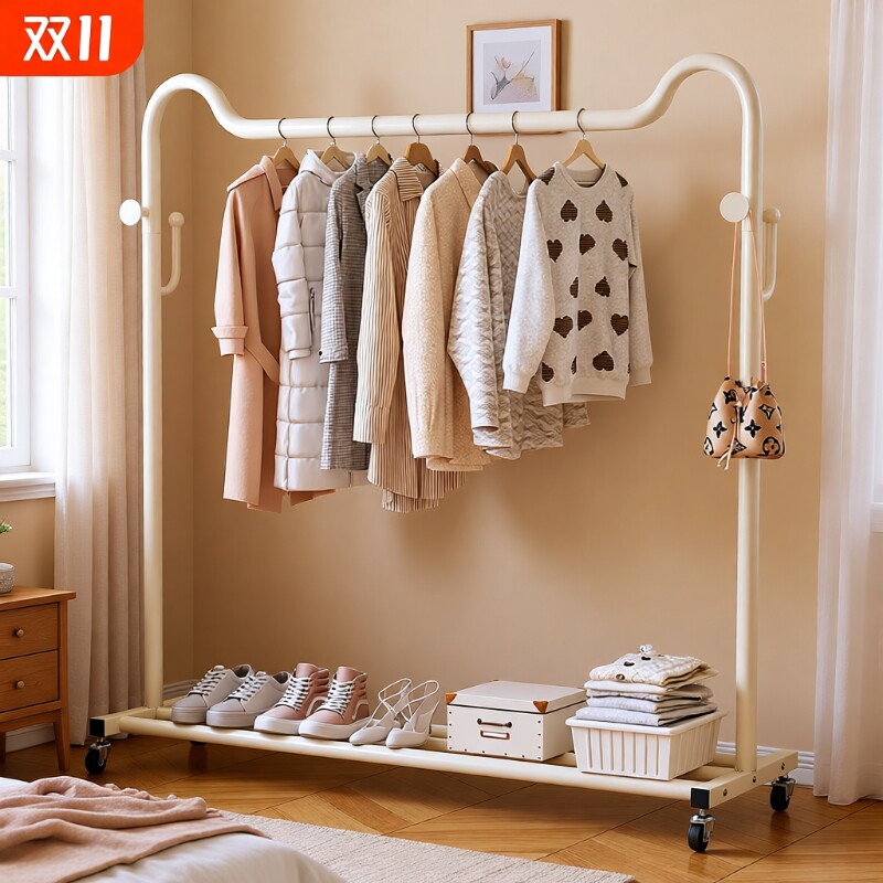 晾衣架落地卧室挂衣架挂衣杆衣帽架客厅简易移动收纳宿舍双层