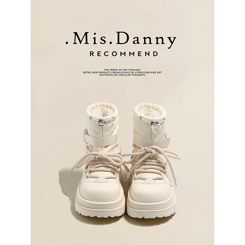 防水防滑雪地靴女加绒靴子女秋冬加厚厚底马丁短靴中筒白色黑色