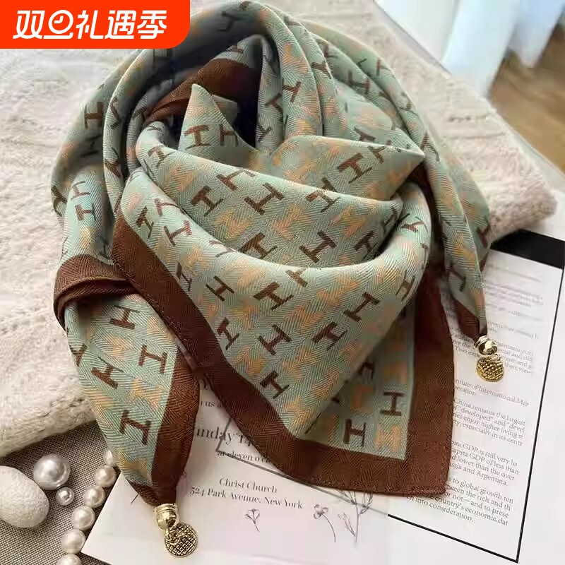 护颈方巾丝巾女磁吸扣2025新款小围巾女秋冬季棉麻脖子围脖三角巾