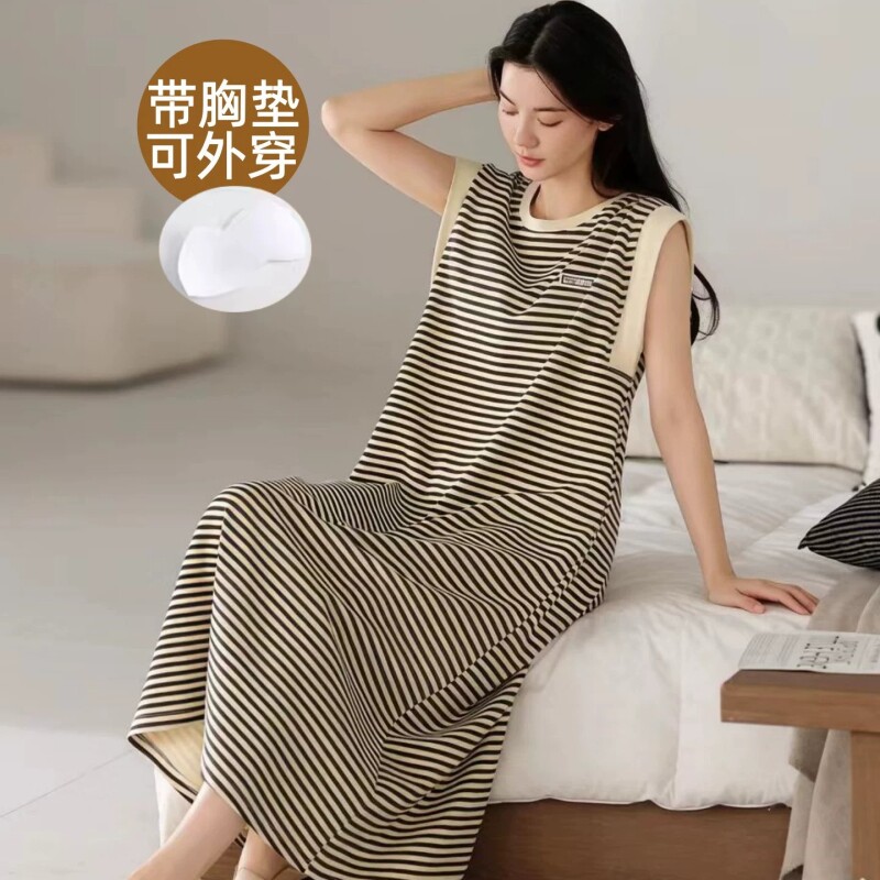 带胸垫睡裙女款2026新款夏季女士无袖背心中长款家居服睡衣可外穿