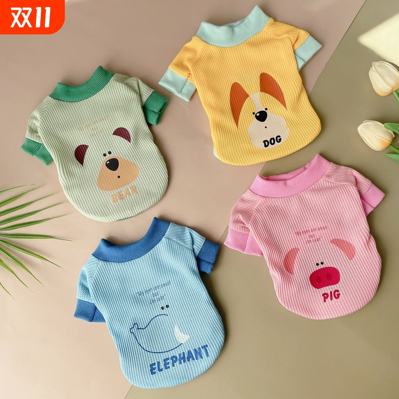 原创卡通图案宠物服装猫狗通用动物印花衣服可爱华夫格卫衣毛衣