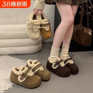 加绒保暖防滑厚底雪地靴女款2025新款冬季外穿复古勃肯鞋子