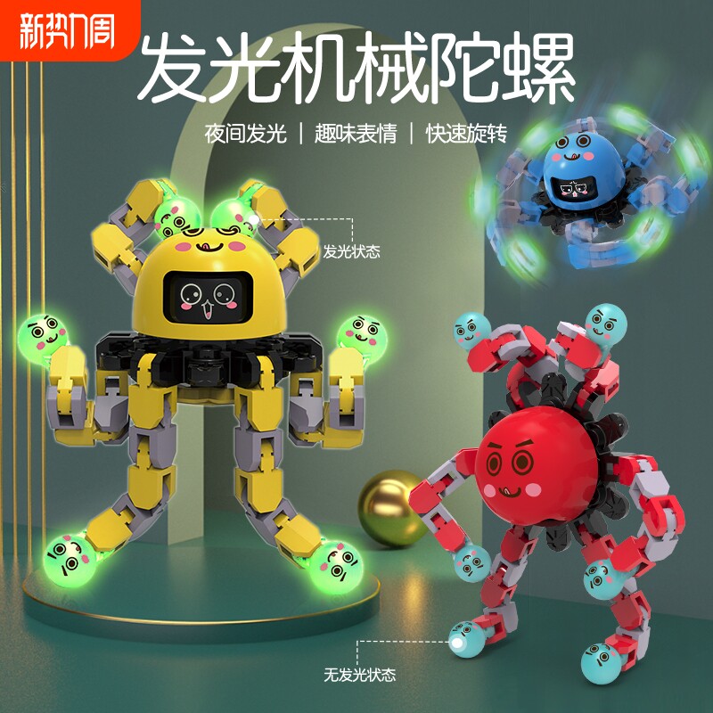 网红百变指尖陀螺变形旋转叠罗汉手指陀螺解压夜光变脸陀螺玩具