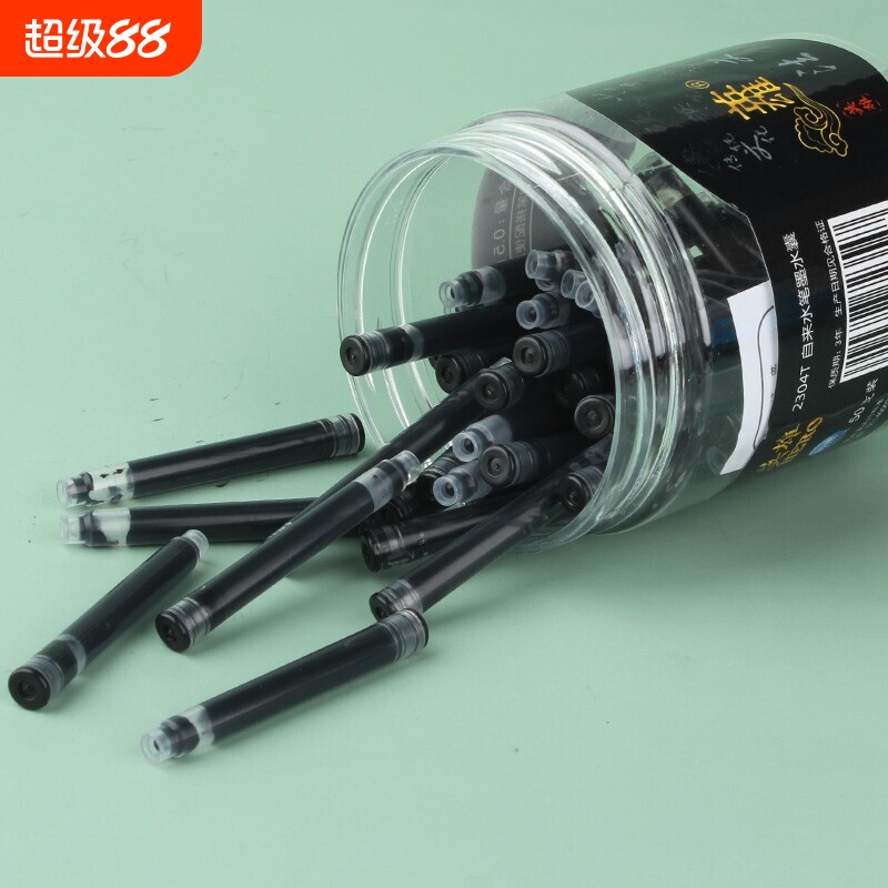 英雄钢笔墨囊耗材230/359系列2.6mm/3.4mm口径一次性热可擦纯蓝色黑色蓝黑色三种颜色可选100支不可擦
