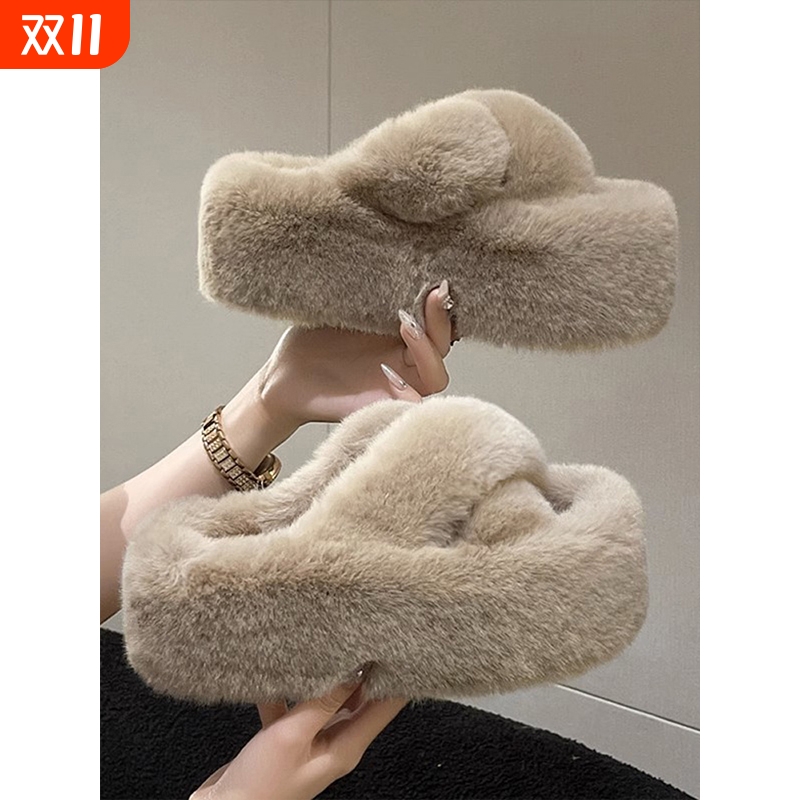 毛毛拖鞋女厚底增高|108人收藏