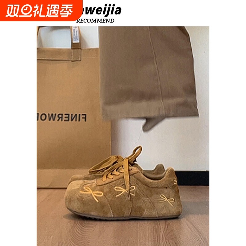 真皮厚底内增高德训鞋女秋冬加绒保暖复古大头阿甘鞋休闲运动板鞋