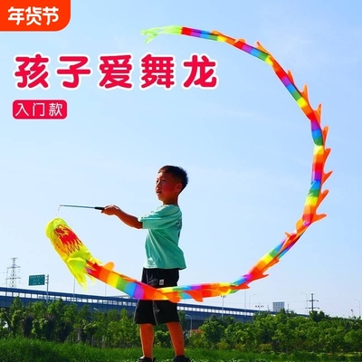 甩龙彩龙儿童手舞龙彩带舞健身龙带道具彩带棒耍龙彩条广场舞玩具