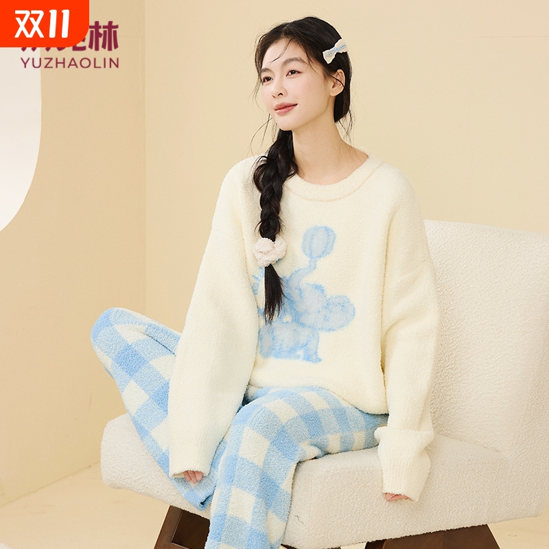 俞兆林半边绒睡衣女套头圆领加绒保暖女士家居服可外穿时尚套装