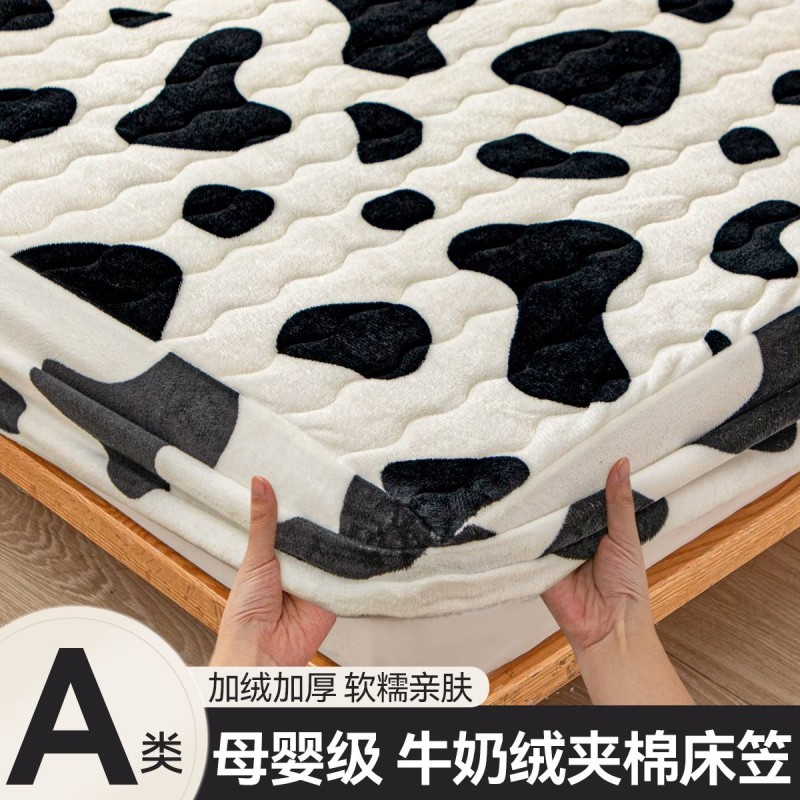 2025新款牛奶绒夹棉床笠加厚保暖三件套枕套床垫保护套床褥套全包