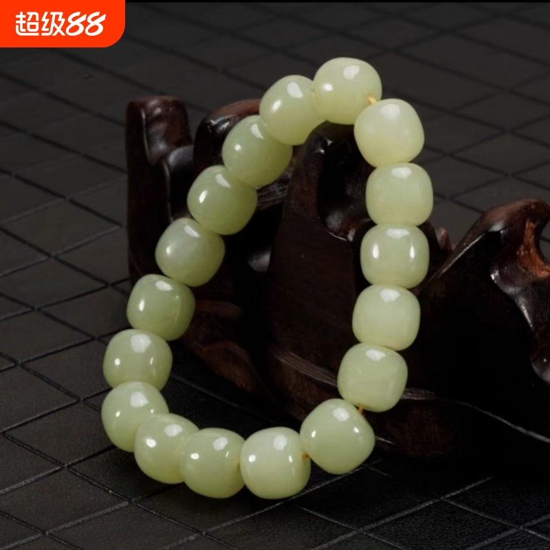 和田玉同款黄口精品手链晴水色手串男女款白玉焦糖色桶珠子送女友