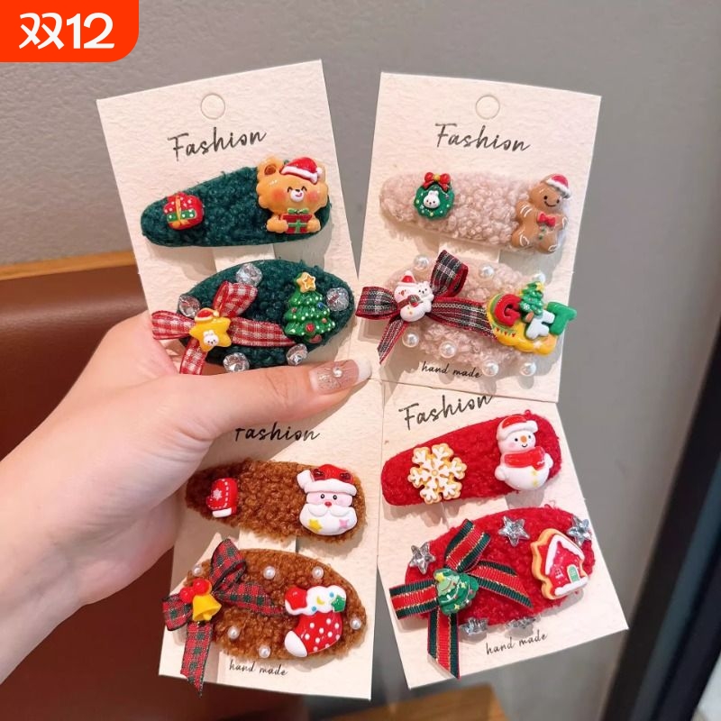 圣诞发夹女2025新款刘海夹儿童发圈大号鸭嘴夹秋冬毛绒盘发头饰