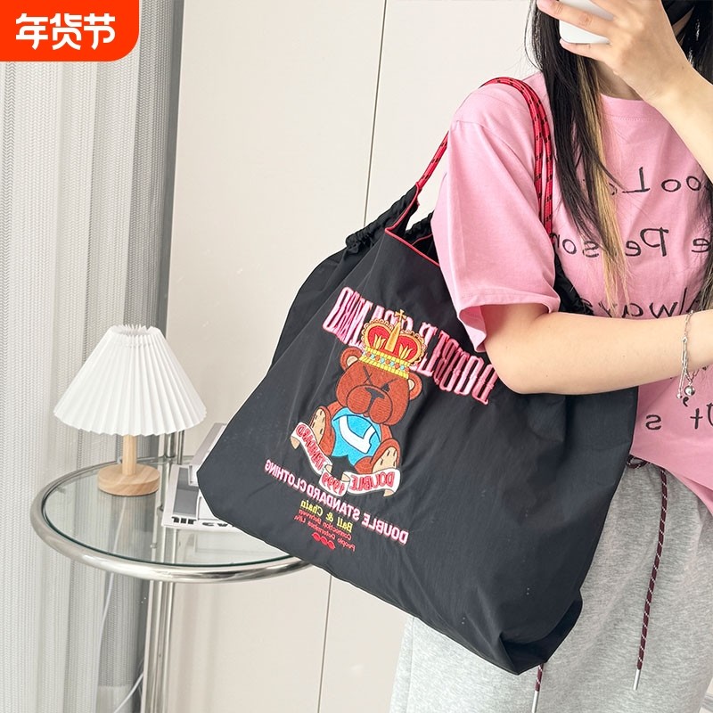 帆布包女皇冠熊ball chain高圆圆同款刺绣购物袋大容量单肩