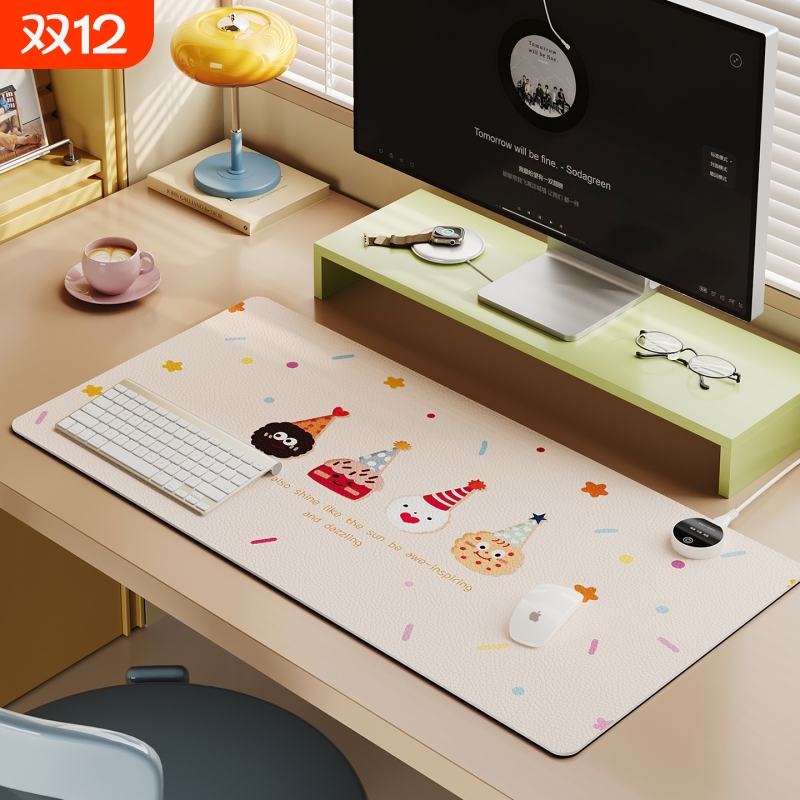 卡通加热鼠标垫办公室工位大号桌垫2025新款发热暖手电脑键盘垫子