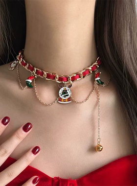 2025新款圣诞节圣诞老人choker铃铛项链女氛围感节日穿搭锁骨链