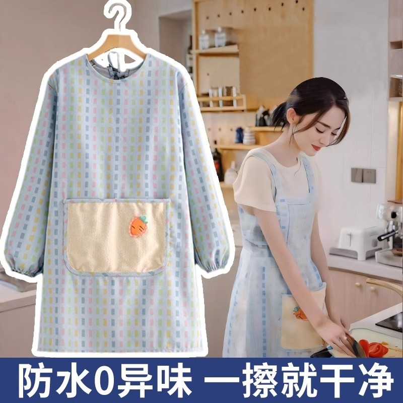 明星同款围裙厨房家用长袖2025新款防水防油罩衣做饭耐脏防污耐磨
