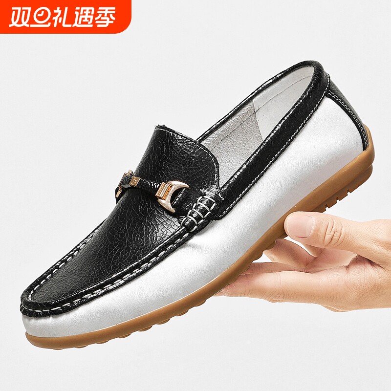 男鞋秋冬季真皮乐福鞋低帮豆豆鞋商务休闲皮鞋一脚蹬男鞋百搭轻便