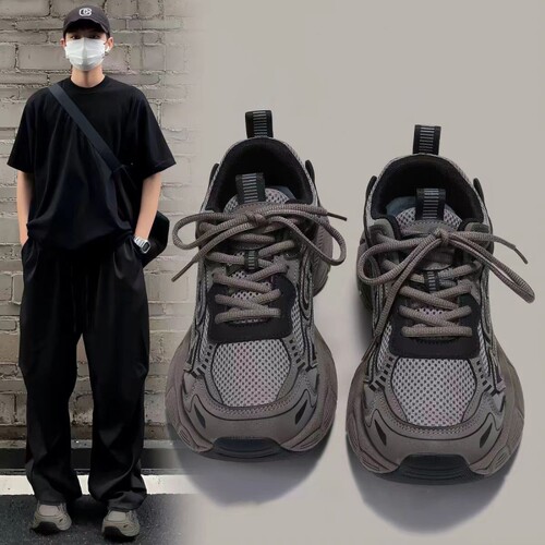 意尔康心选2026夏季新款老爹鞋男灰褐色工装厚底增高百搭潮鞋复古