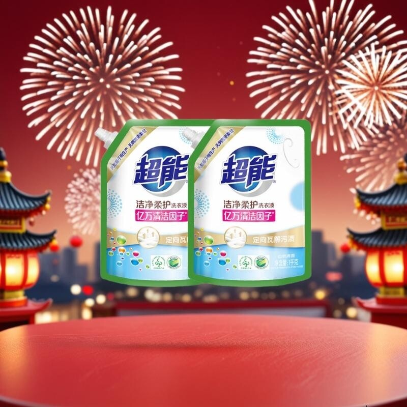 超能洁净柔护洗衣液橙花茉莉香1kg15分钟快洗袋装低泡柔顺留香