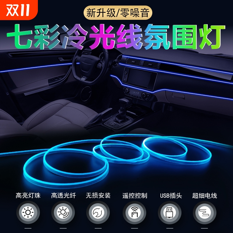 汽车氛围灯冷光线车内改装usb七彩声控灯带免接线车载气氛灯led灯