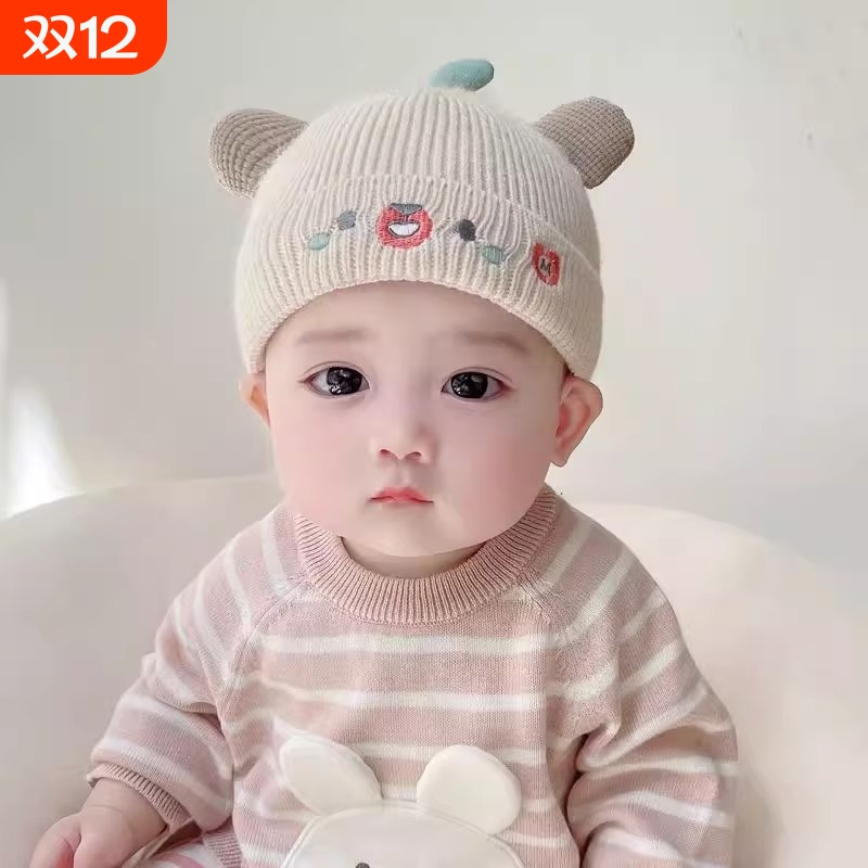 宝宝帽子可爱新生儿胎帽秋u冬季毛线针织加厚保暖男女婴幼儿护卤