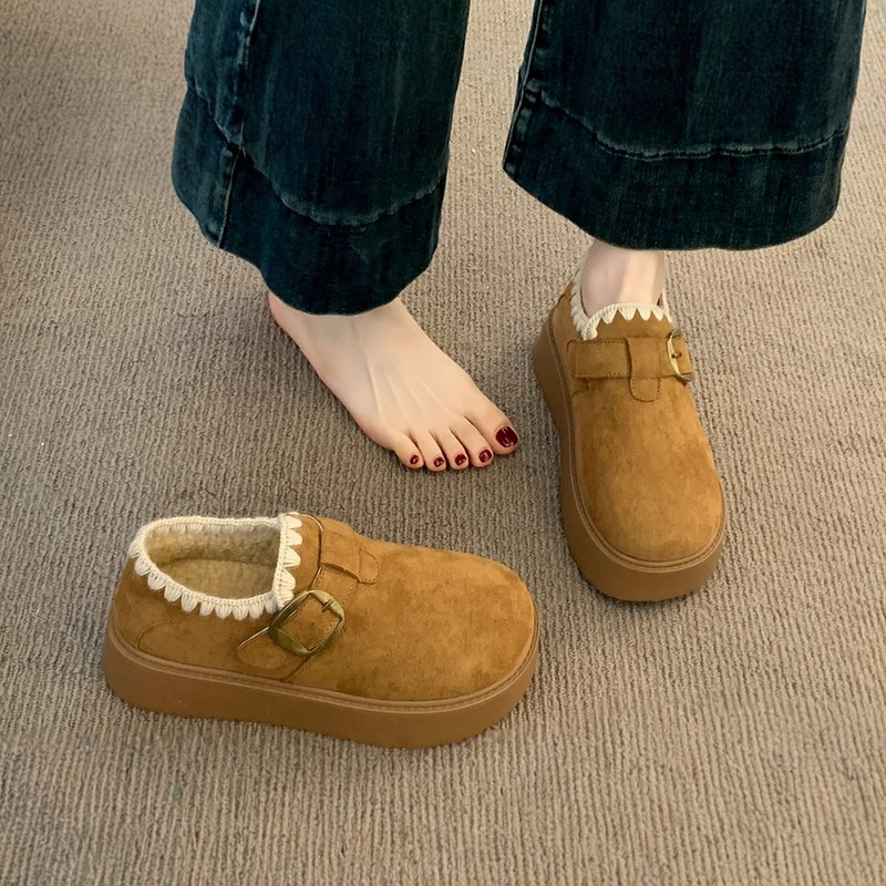 厚底加绒勃肯鞋女2025新款秋冬季乐福鞋保暖雪地靴低帮棉鞋子防水