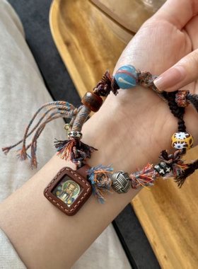 藏式唐卡手绳手工扎基唐卡搭配手工彩绘手链女2025新款气质设计感
