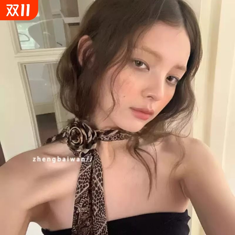 原创设计款 y2k美式辣妹玫瑰花丝巾甜酷千禧风首饰发饰领巾女时尚