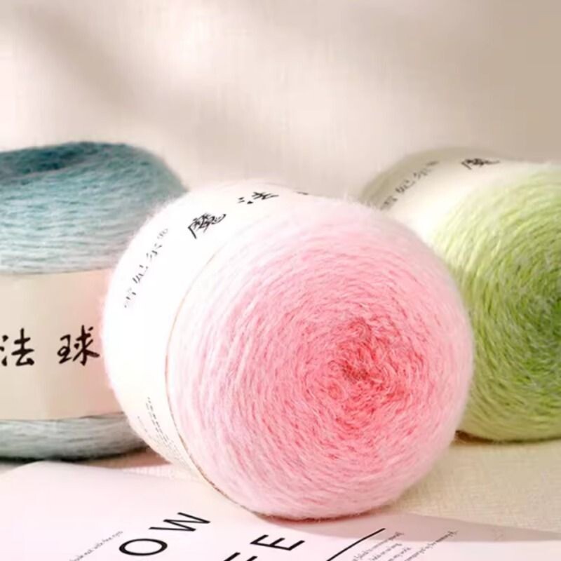 雪妃尔魔法球羽毛线蛋糕渐变线diy礼物玫瑰花束毯回形毯披肩长绒