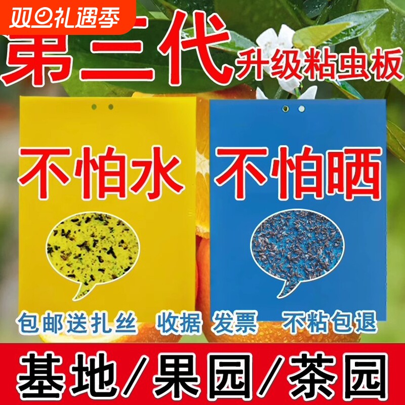 粘虫板黄板双面蓟马纸贴黄蓝飞虫小黑飞沾果蝇诱捕器粘板家用强力