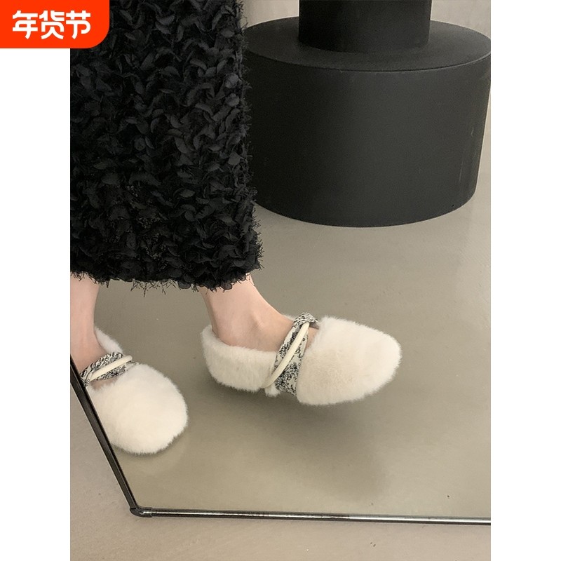 水貂毛平底加绒毛毛鞋女外穿2025秋冬季新款保暖一脚蹬孕妇棉瓢鞋,女鞋,毛毛鞋,淘宝优惠券,粉丝福利购,淘宝优惠卷