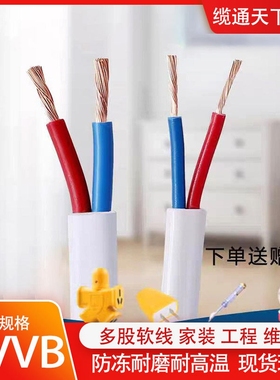 白色扁平行护套线RVVB多股软线扁形2芯护套线1.5国标2.5足平电线
