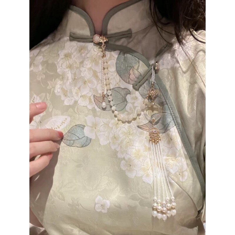 古风旗袍压襟莲花珍珠流苏蝴蝶吊坠汉服压襟胸前挂件装饰胸针配饰