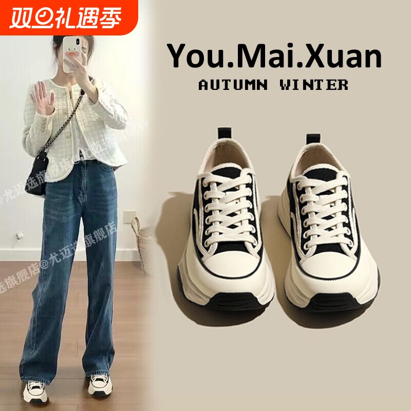 帆布鞋女厚底阿甘鞋小香风女鞋子2025新款春秋休闲运动小白鞋松糕