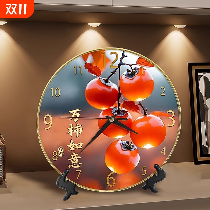 桌面摆件高级感客厅电视玄关柜钟表摆台万事如意装饰画水晶大气