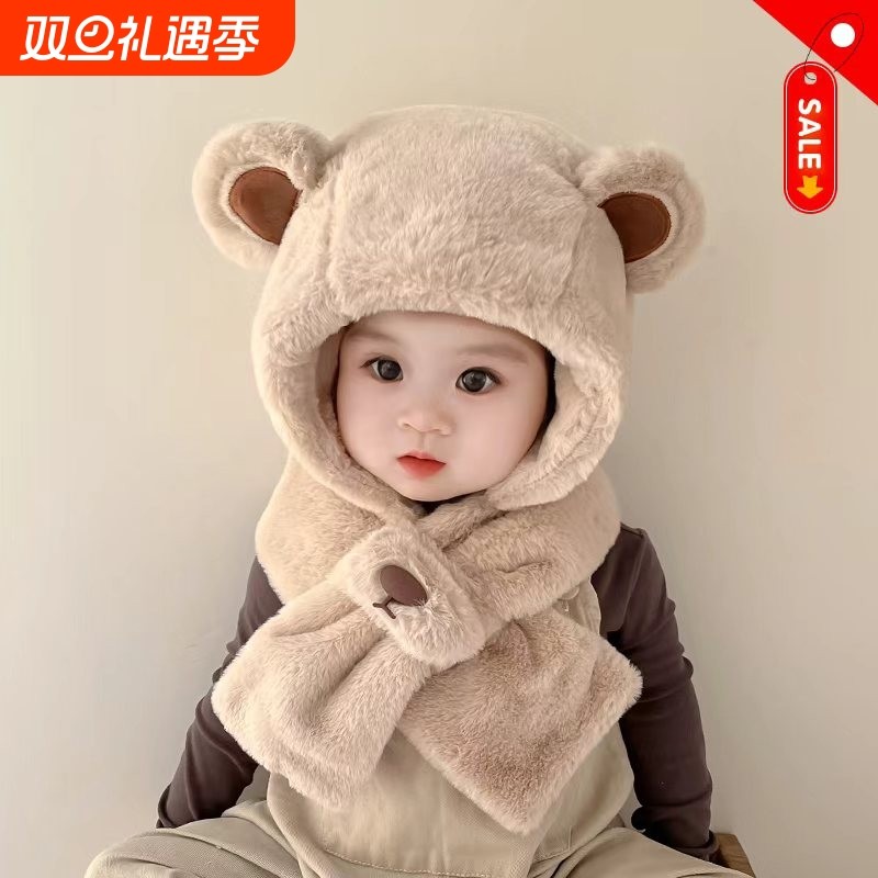 宝宝帽子秋冬天男女宝宝围巾儿童帽子围脖一体婴儿帽子秋冬季保暖