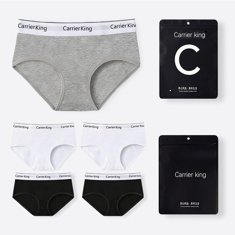 2026女士内裤简约时尚的英文字母女生三角裤头中腰一片式棉质黑色