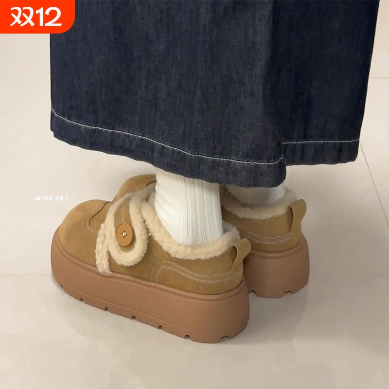可爱休闲百搭加绒勃肯鞋女2025冬季新款魔术贴厚底毛毛鞋雪地靴