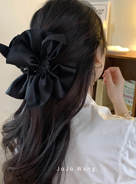 大蝴蝶结显头小~缎面黑色发抓鲨鱼夹女发夹后脑勺量多发卡抓夹ins