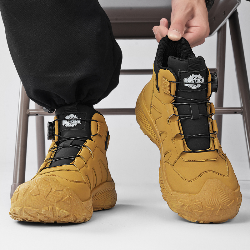 冬季男鞋高颜值旋转扣高帮马丁靴厚底耐磨运动休闲轮胎底工装潮靴